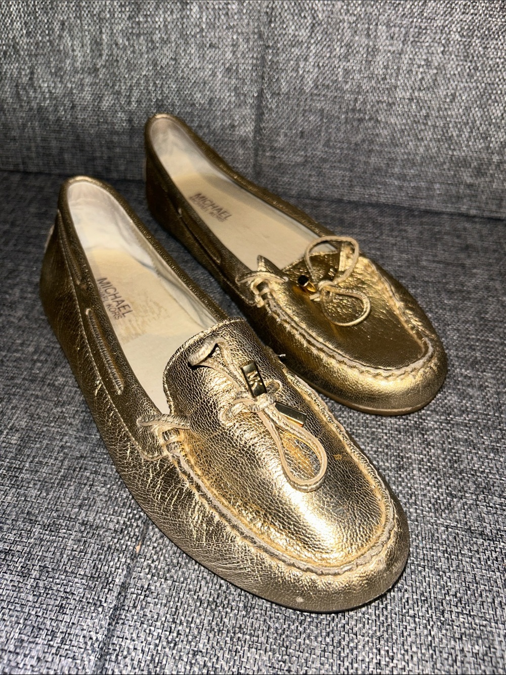 NEW - Michael Kors DAISY - Metallic Gold Leather Driving Moccasins